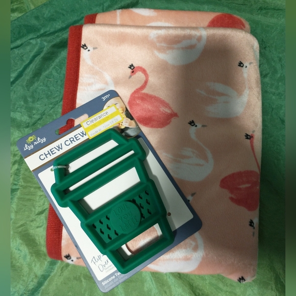 Pink and White Swan Receiving Blanket and Latte Teething Toy - Picture 2 of 5